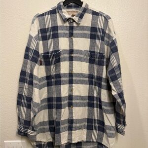 Union Bay Plaid Men’s Thick Cream/Blue Button Down L 25x29
